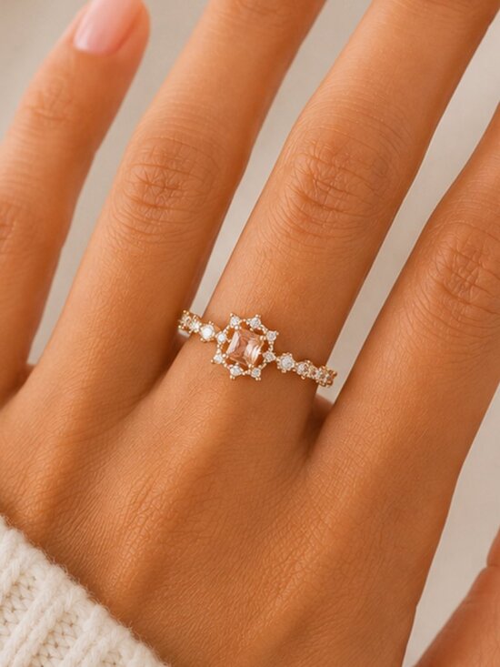 Jewelry - NEW 14k Gold Champagne Princess Cut Diamond Ring Dainty Band
